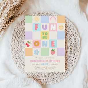 Invitación Diversión ser Un Cumpleaños 1 Colorido a Cuadros
