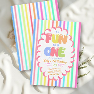 Invitación Diversión ser una burbuja arcoíris raya 1er cumple