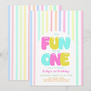 Invitación Diversión ser una pompa Pastel Raya Cumpleaños 1