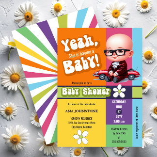 Invitación Diversión Sí Bebe Fiesta Retro del Bebe
