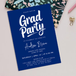 Invitación Diversión Simple Moderna Azul Blanco Grad Brush Ti