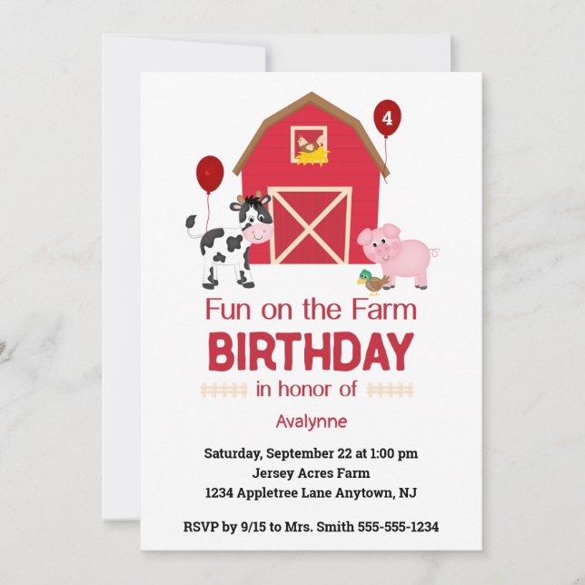 Invitación Diversión sobre el cumpleaños del niño de la granj (Anverso)