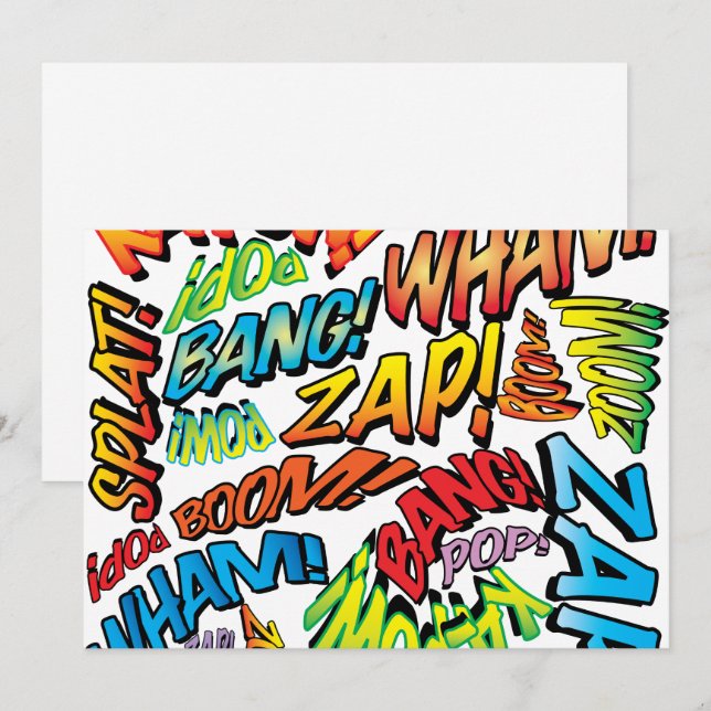 Invitación Diversión Sonidos de Arte Pop de Cómics Retro (Anverso / Reverso)
