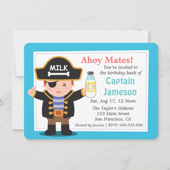 Invitación Diversión Tema Cumpleaños Niño Capitán Pirata (Anverso)