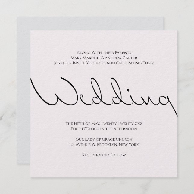 Invitación Diversión tipográfica mínima pero Boda formal (Anverso / Reverso)