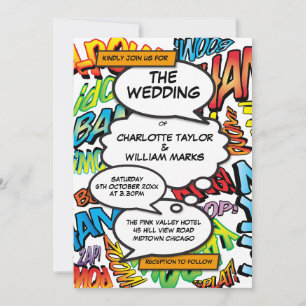 Invitación Diversión Tipográfica Moderna Boda de Cómic