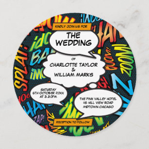 Invitación Diversión tipográfica moderna cómic boda