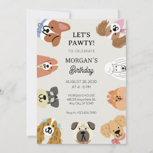 Invitación Diversión todo tipo de perros cabeza cumpleaños