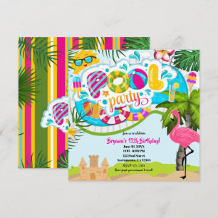 Invitación Diversión Tropical De Verano Fiesta En La Piscina 