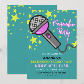 Invitación Diversión Verde azulada Morado Niños Cumpleaños Fi