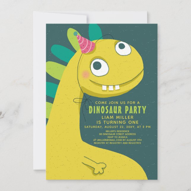 Invitación Diversión verde de dinosaurio lindo niños simples  (Anverso)