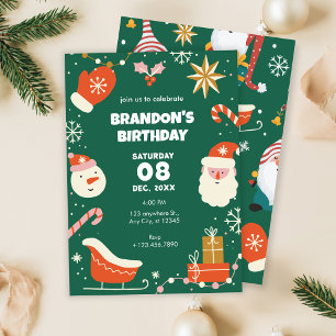 Invitación Diversión verde Navidad cumpleaños