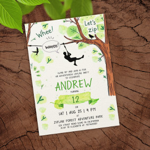 Invitación Diversión Verde Zipline Forest Adventure Watercolo