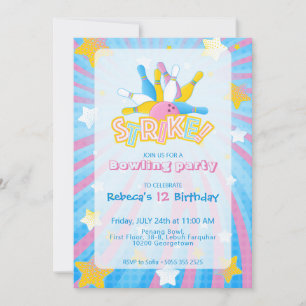 Invitación Diversión y colorida fiesta de bolos