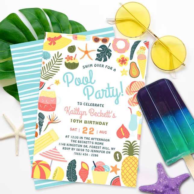 Invitación Diversión y moda Fiesta de piscina de verano cualq (Subido por el creador)