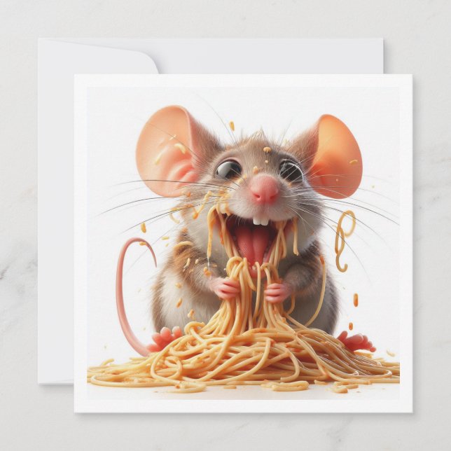 Invitación divertida a cenar con el ratón, cumplea (Anverso)