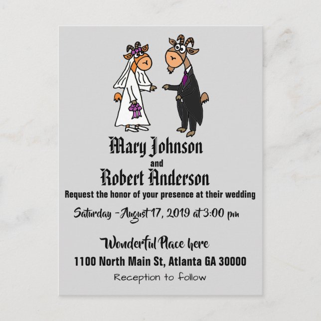 Invitación divertida a la boda de novias de cabra  (Anverso)