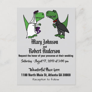 Invitación divertida a la boda T-rex Bride y Groom