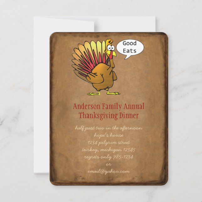 Invitación divertida a la cena de Acción de Gracia (Anverso)