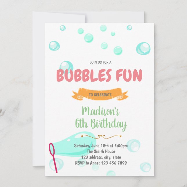Invitación divertida a la fiesta con burbujas lind (Anverso)