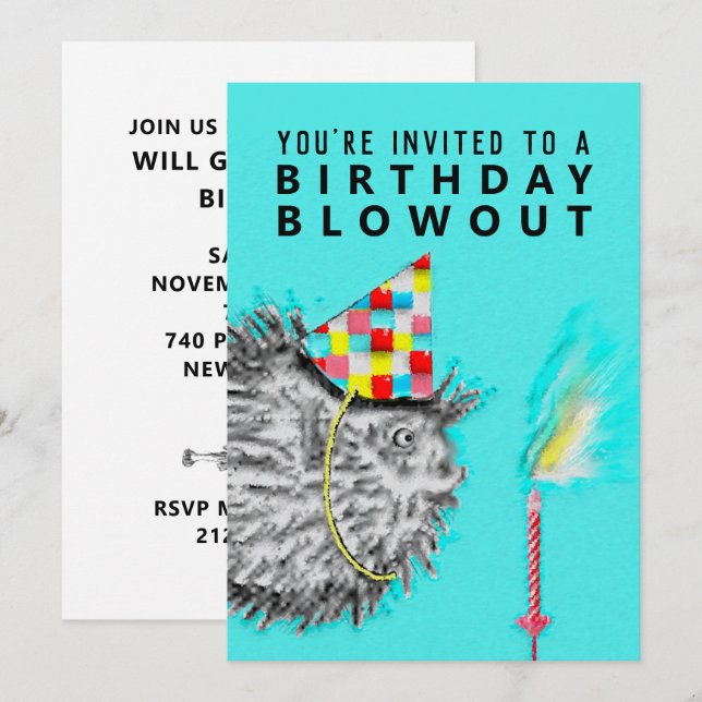 Invitación divertida a la fiesta de cumpleaños (Anverso / Reverso)