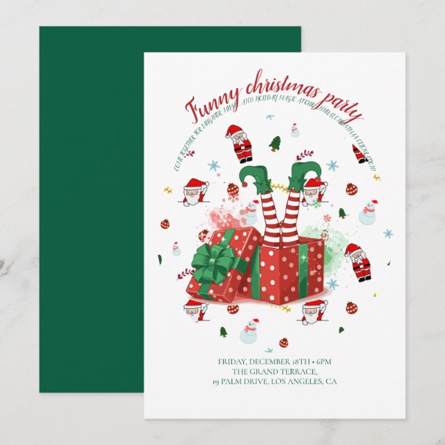 Invitación divertida a la fiesta de Navidad (Anverso / Reverso)