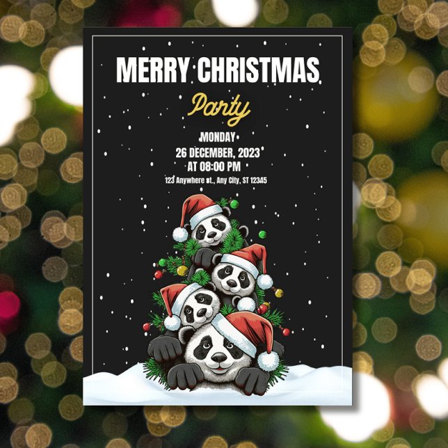 Invitación divertida a la fiesta de Navidad, Panda (Subido por el creador)