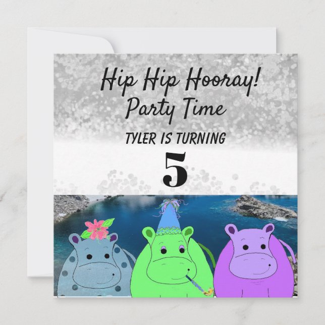 Invitación divertida a la fiesta del hipopótamo (Anverso)