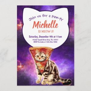 Invitación divertida a un gato con cabeza de pizza