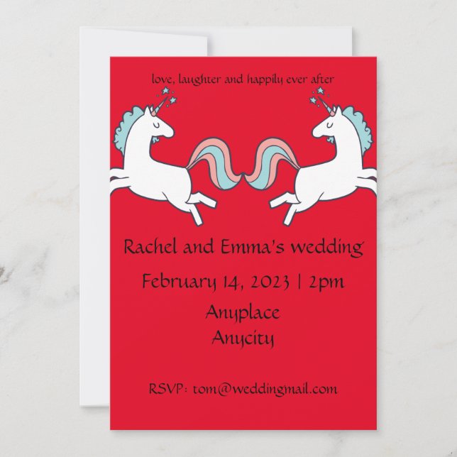 Invitación divertida a una boda de Unicornio. ¡Per (Anverso)
