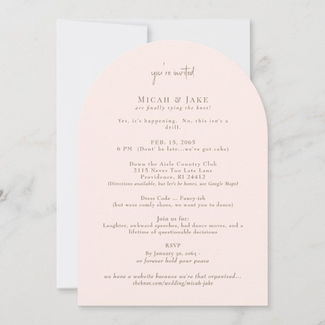 Invitación divertida a una boda inusual en Rubor y (Anverso)