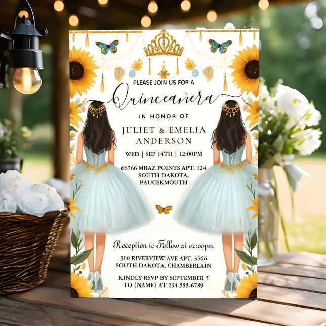 Invitación Divertida Alegría Lily Twin Doble Junta Quinceaner (Subido por el creador)