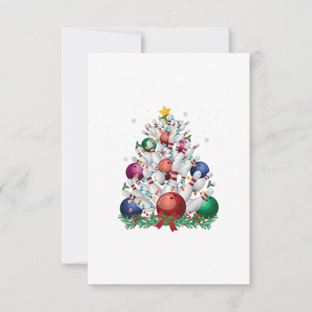 Invitación divertida bolera navidad árbol luz navidad deporte (Anverso)