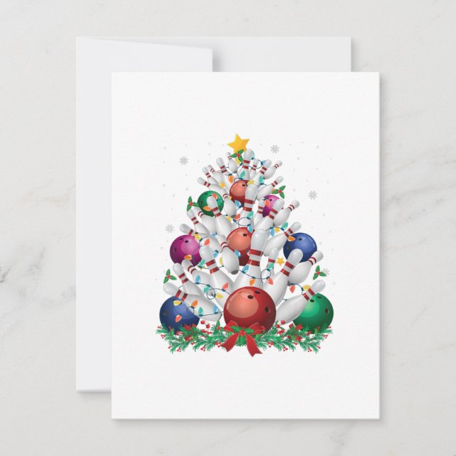 Invitación divertida bolera navidad árbol luz navidad deporte (Anverso)