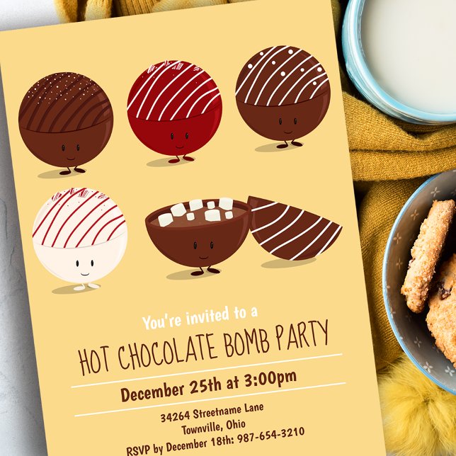 Invitación Divertida bomba de chocolate caliente (Have a fun and delicious hot chocolate bomb party this holiday season!)