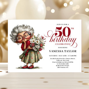 Invitación Divertida celebración de cumpleaños cincuenta seño