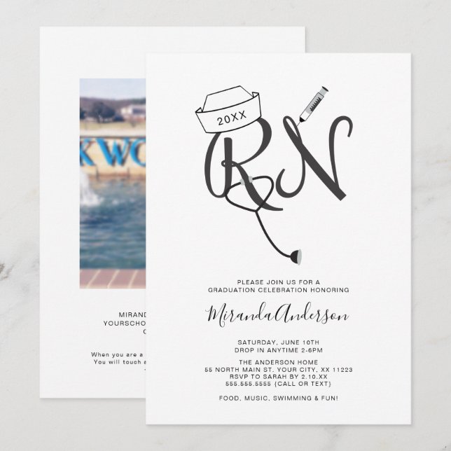 Invitación Divertida celebración de graduación de fotos de en (Anverso / Reverso)