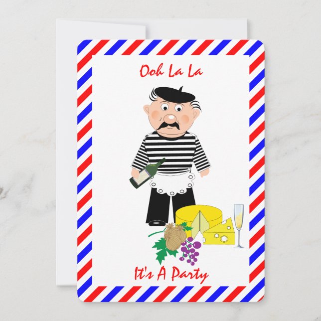 Invitación divertida con tema francés de queso y v (Anverso)
