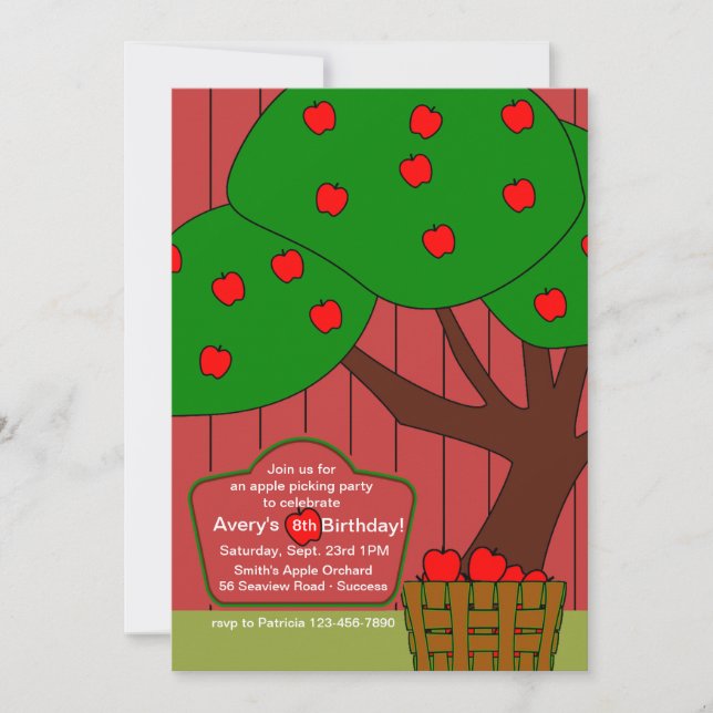 Invitación divertida de Apple Picking (Anverso)