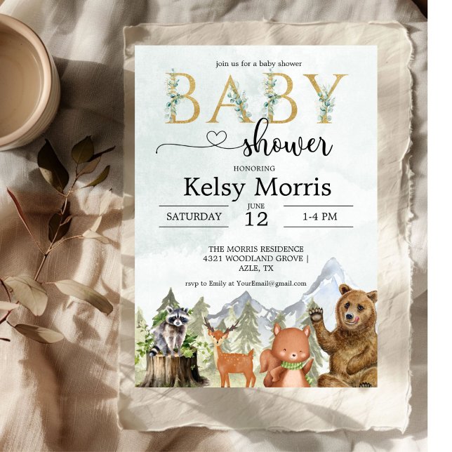 invitación divertida de baby shower de bosque para (Subido por el creador)