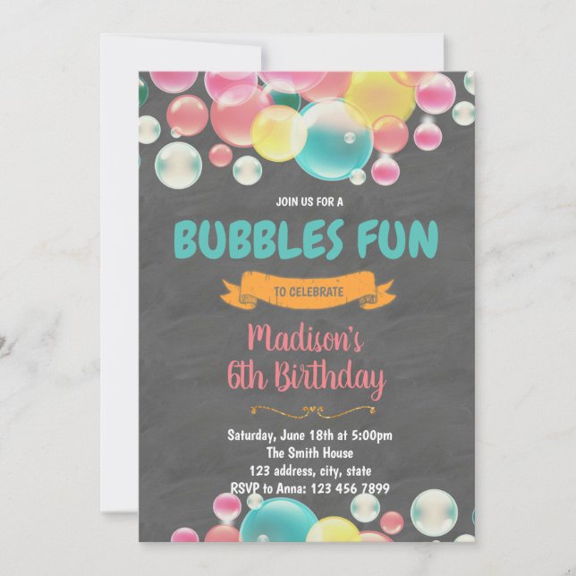 invitación divertida de burbujas para fiesta (Anverso)