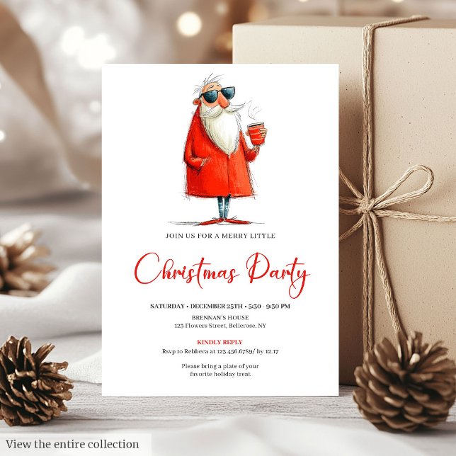 Invitación divertida de cóctel navideño personaliz (Funny Santa Custom Holiday Cocktail Invitation)