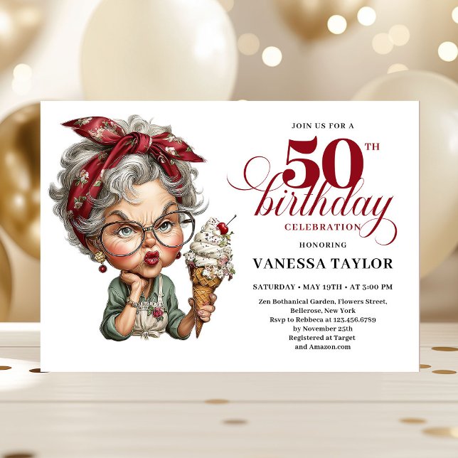 Invitación divertida de cumpleaños cincuenta pecul (Quirky fifty celebration invite funny birthday lady)