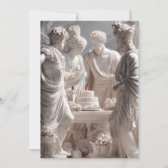 Invitación divertida de cumpleaños con estatua gri (Anverso)