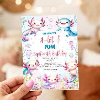 Invitación divertida de cumpleaños de Axolotl Alot