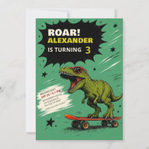 Invitación divertida de cumpleaños de dinosaurio T