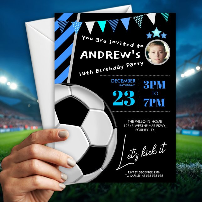 Invitación divertida de cumpleaños de fútbol azul (Subido por el creador)