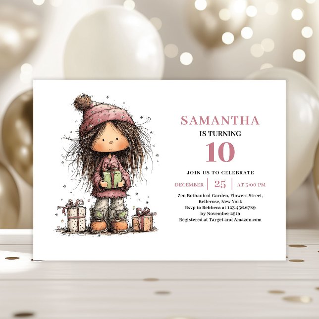 Invitación divertida de cumpleaños número 10 para  (Funny Toddler 10th Birthday Invite Pink Card)