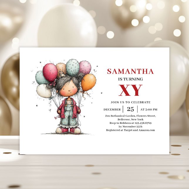 Invitación Divertida de Cumpleaños para Niña Peque (Playful Cute Little Girl Funny Birthday Invitation

)