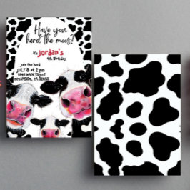 Invitación divertida de cumpleaños para vacas negr